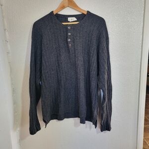 Vintage 90s J. Crew Henley Ribbed Knit 100% Lambswool Sweater sz L Dark Gray